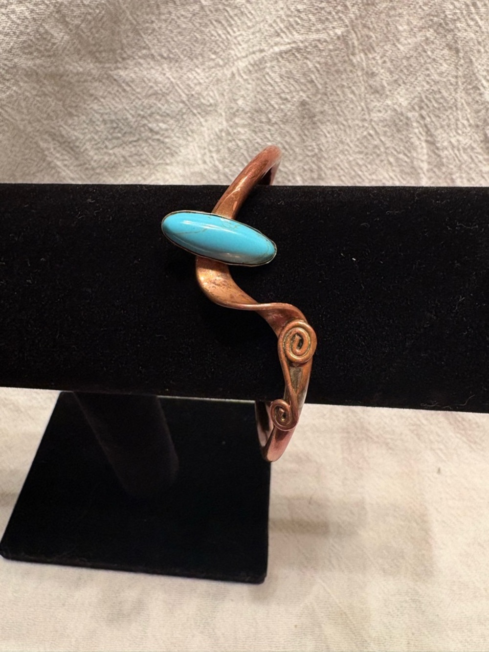 Native American Copper Turquoise Cuff Bracelet Yolanda Skeets Signed